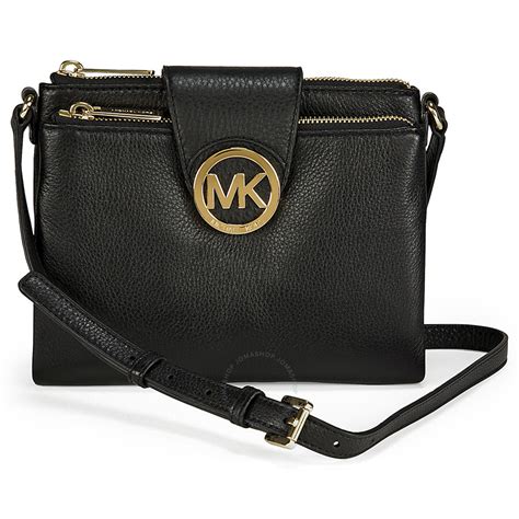 michael kors black leather fulton crossbody shoulder bag|fulton large shoulder bag.